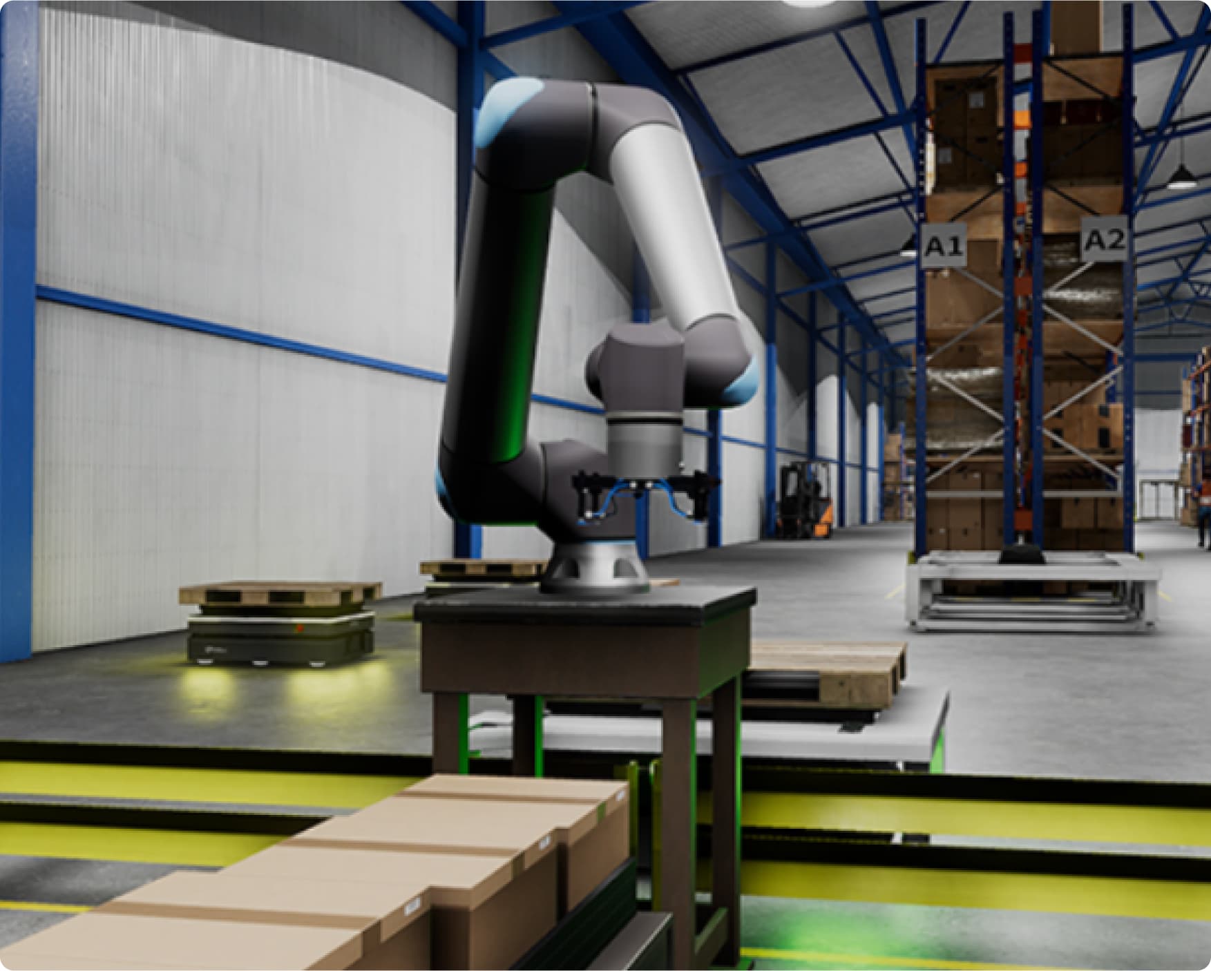 Warehouse picking simulation with robot arm